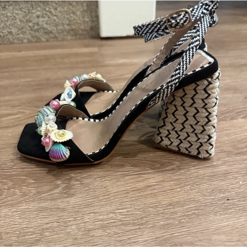 Betsey Johnson Black and Multicolor Embellished Heels - Picture 2 of 4